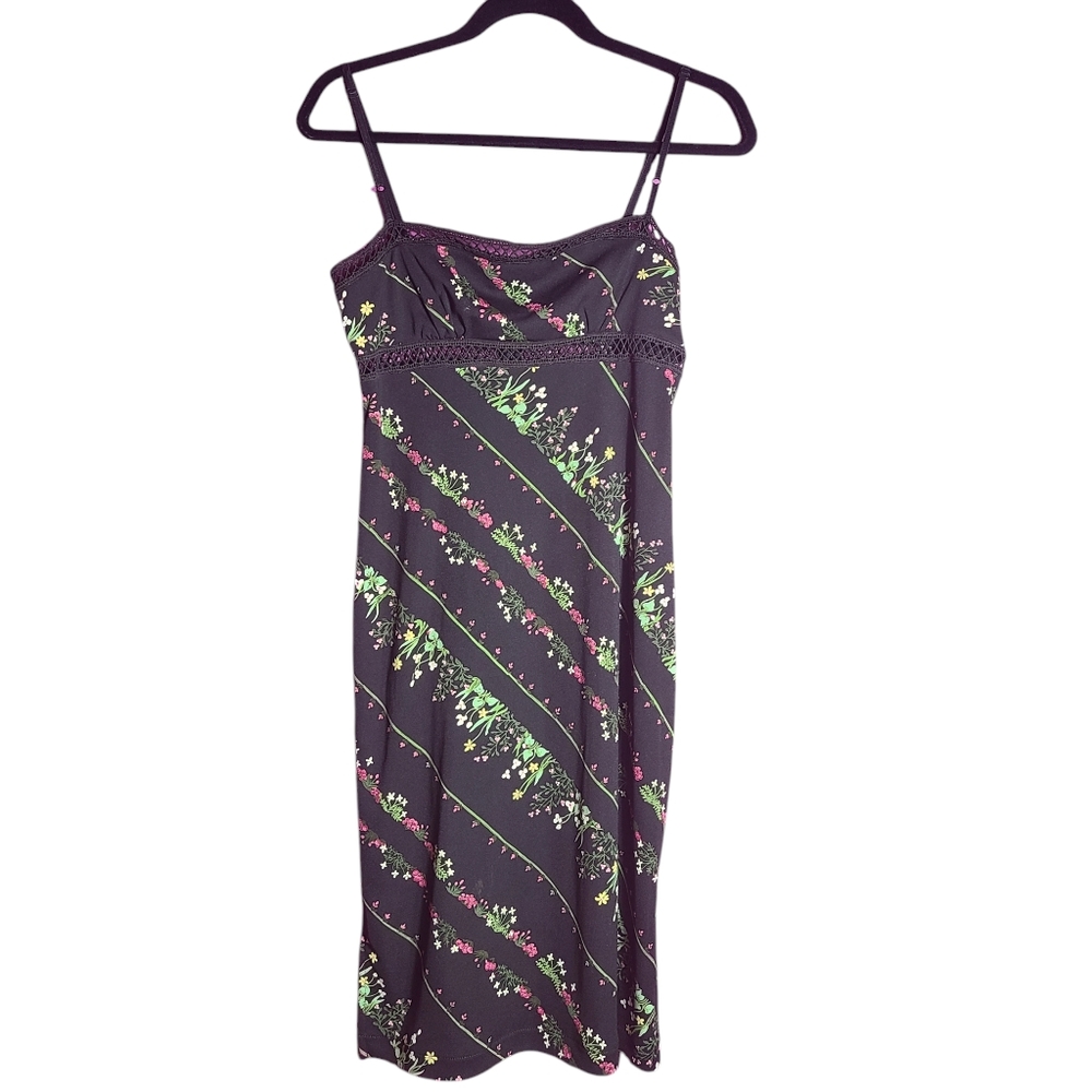 Vintage 90s BCBG Spaghetti Strap Black Floral Dress
